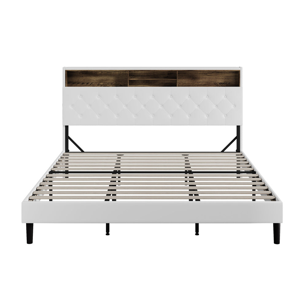 White King Bed Frame with LED Storage Bedhead