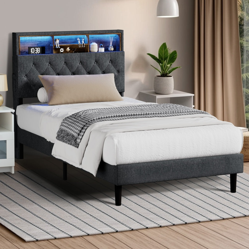 Contemporary Bed Frame with LED Storage Bedhead and Modern Design