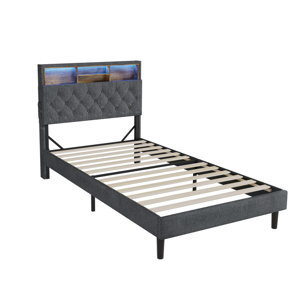 Contemporary Bed Frame with LED Storage Bedhead and Modern Design