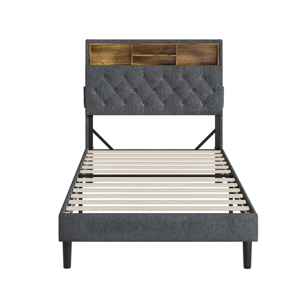 Contemporary Bed Frame with LED Storage Bedhead and Modern Design