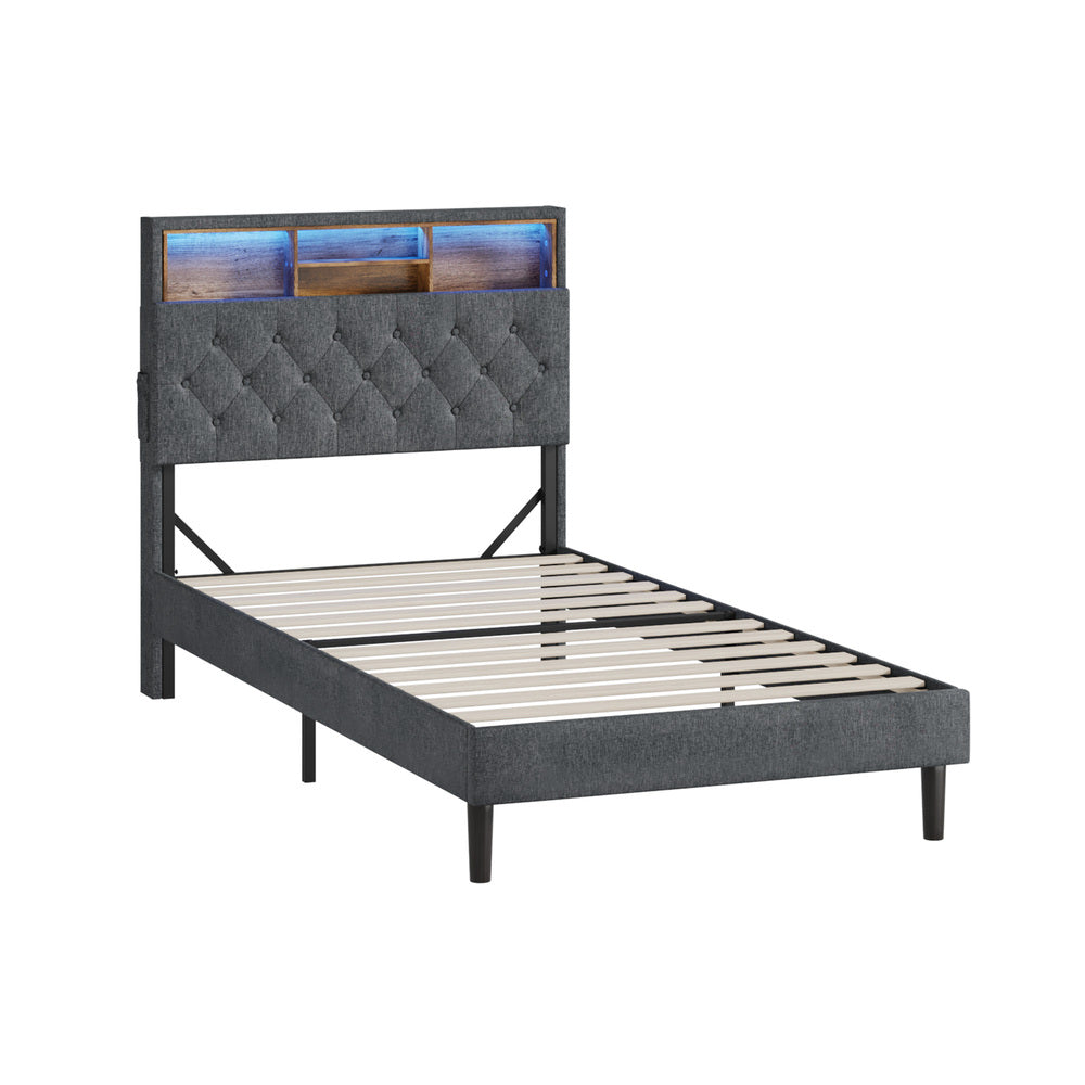 Contemporary Bed Frame with LED Storage Bedhead and Modern Design