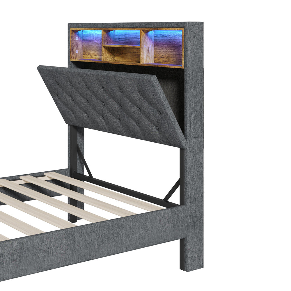 Contemporary Bed Frame with LED Storage Bedhead and Modern Design