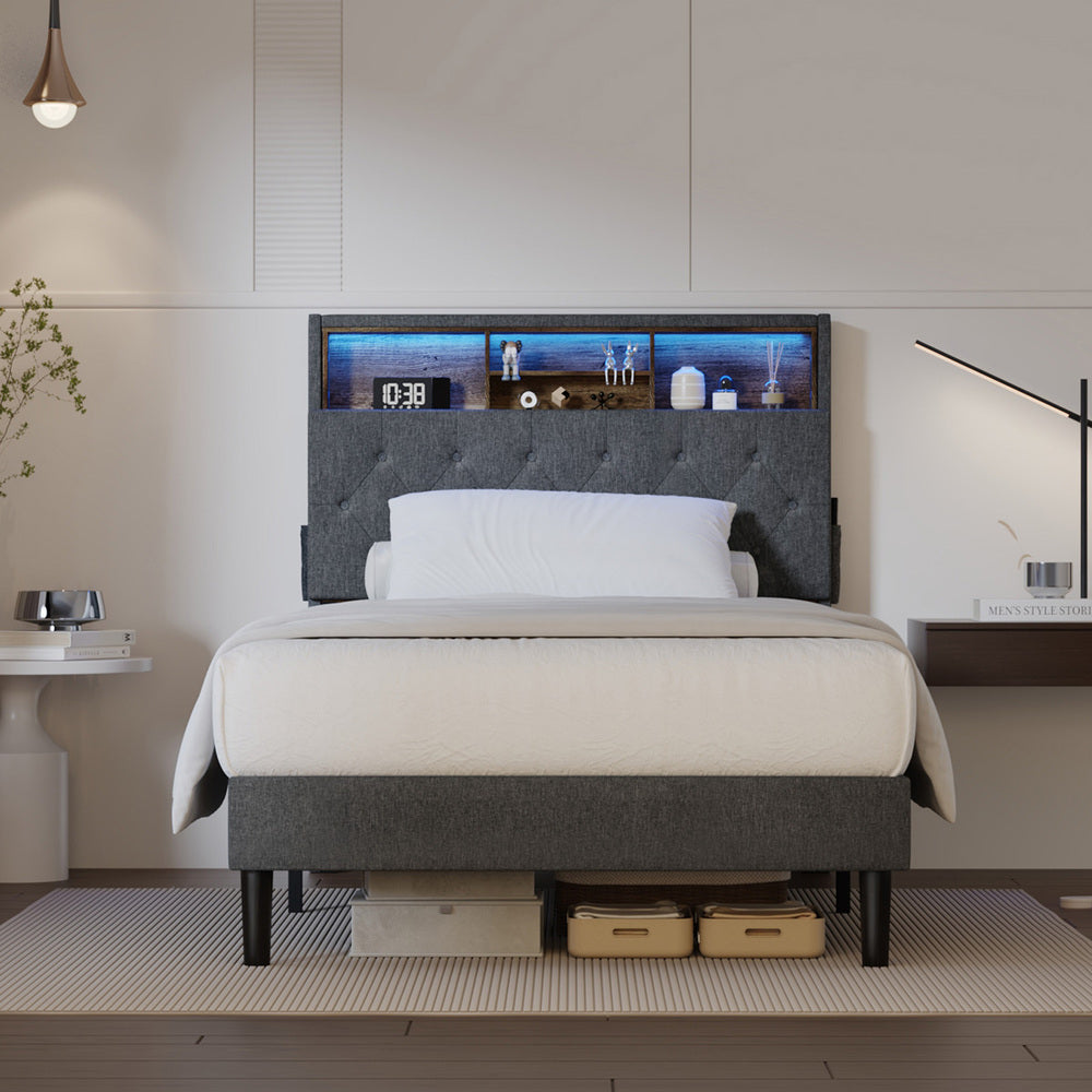 Contemporary Bed Frame with LED Storage Bedhead and Modern Design