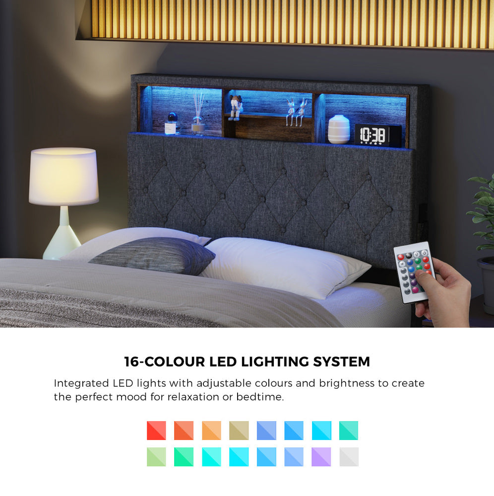 Contemporary Bed Frame with LED Storage Bedhead and Modern Design