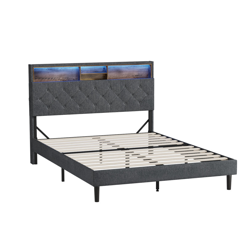 Contemporary Bed Frame with LED Storage Bedhead and Modern Design