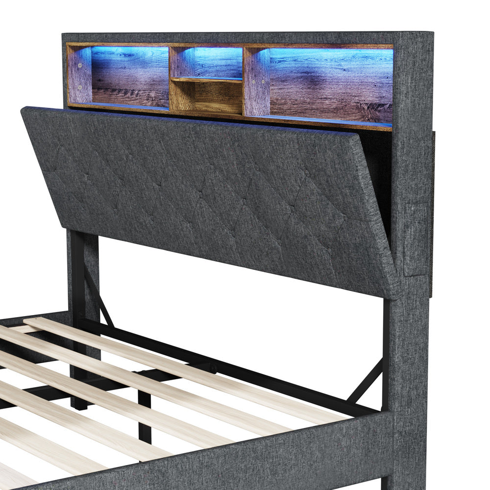 Contemporary Bed Frame with LED Storage Bedhead and Modern Design