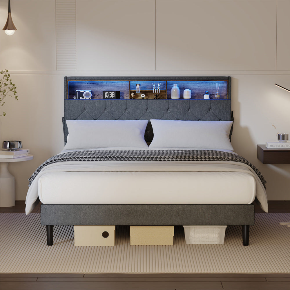 Contemporary Bed Frame with LED Storage Bedhead and Modern Design