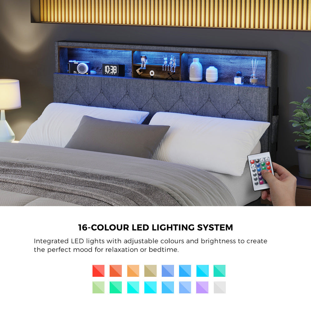 Contemporary Bed Frame with LED Storage Bedhead and Modern Design