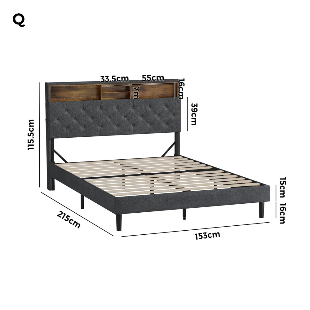 Contemporary Bed Frame with LED Storage Bedhead and Modern Design