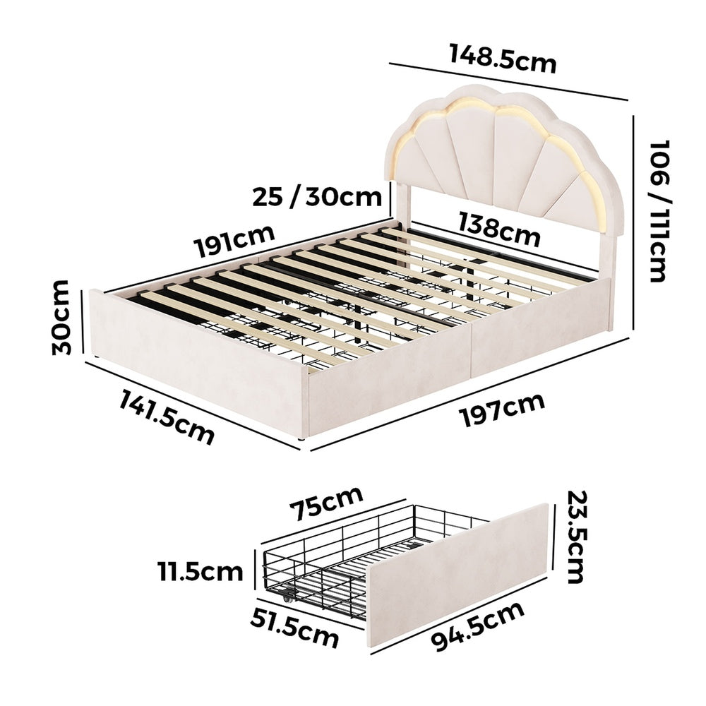 Beige bed frame king single, in room setting