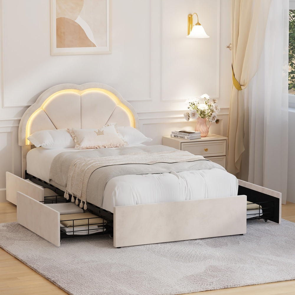 Beige bed frame king single, view 9
