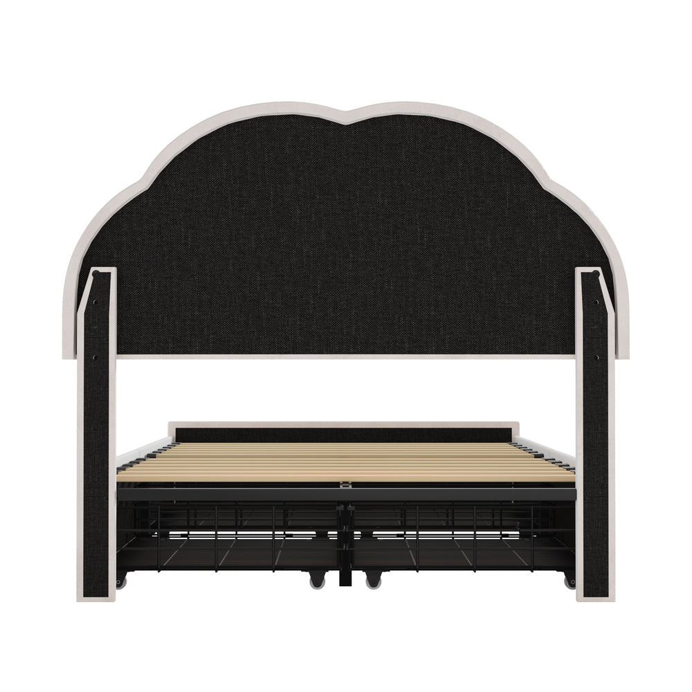 Beige bed frame king single, rear view