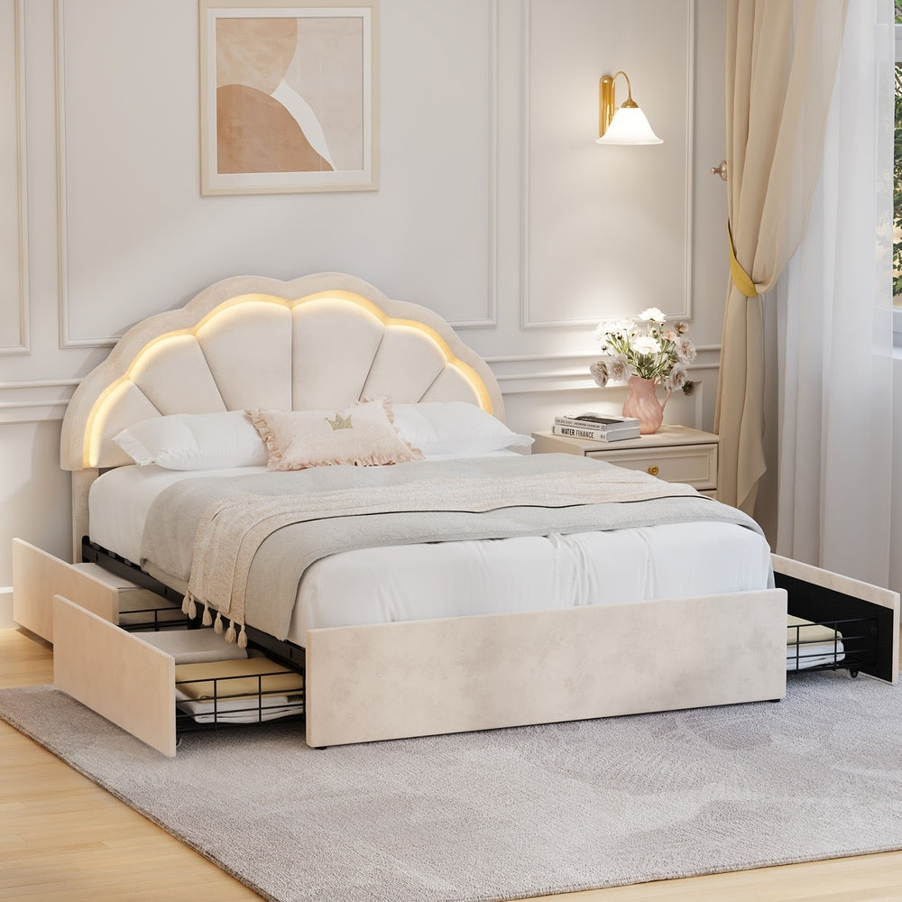 Beige bed frame king single, view 7