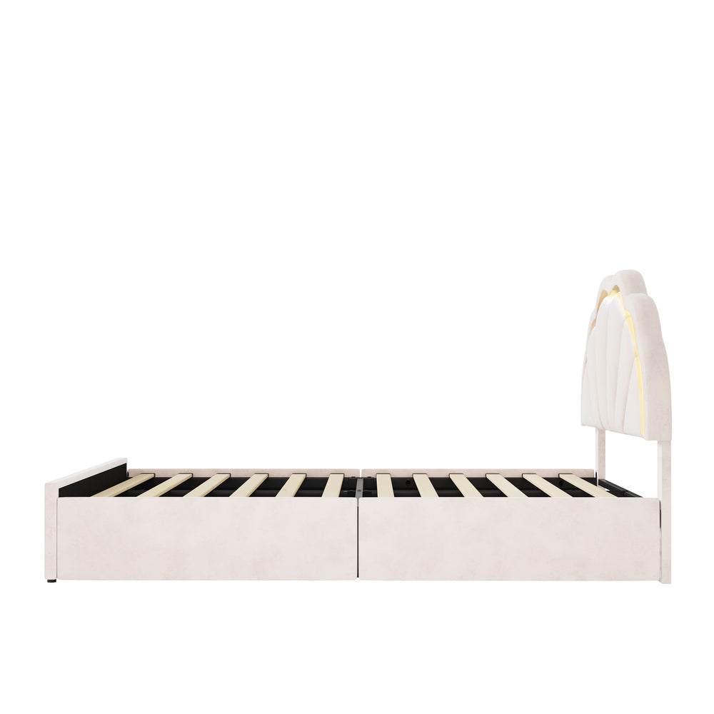 Beige bed frame king single, side view