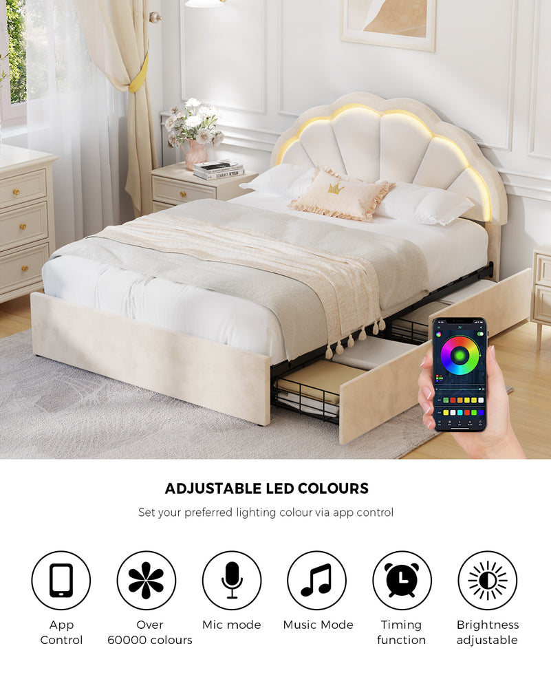 Beige bed frame king single, detail