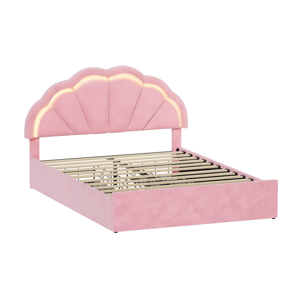 Pink bed frame king single, side view