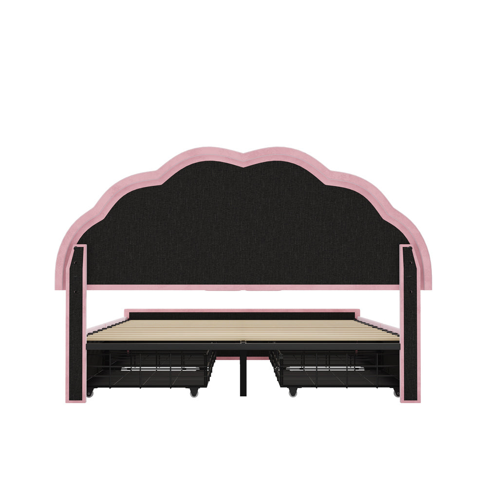 Pink bed frame king single, in room setting