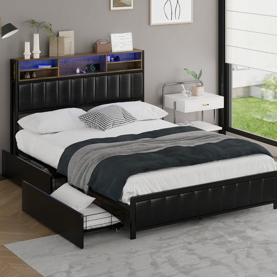 LED Storage Bed Frame Double Size with USB Charge