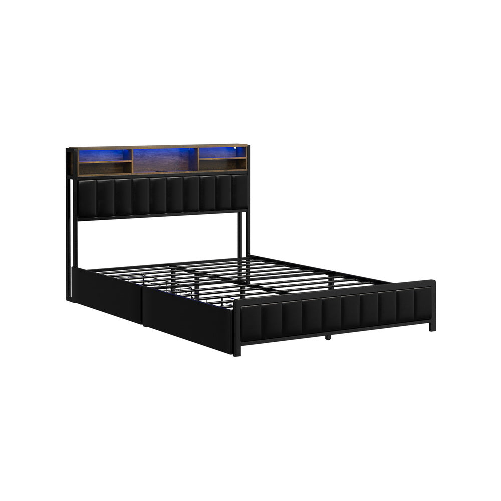 LED Storage Bed Frame Double Size with USB Charge Headboard