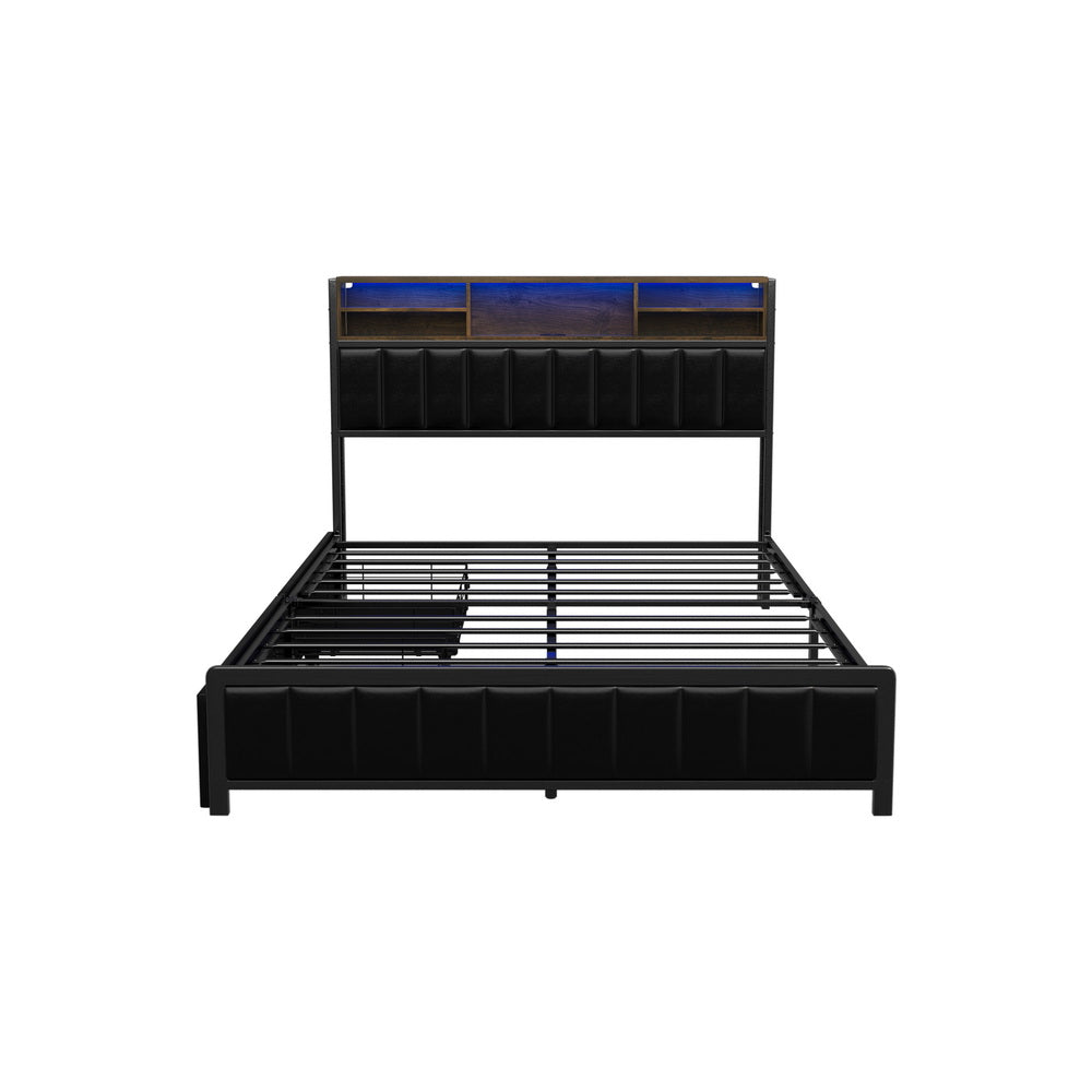LED Storage Bed Frame Double Size with USB Charge Headboard
