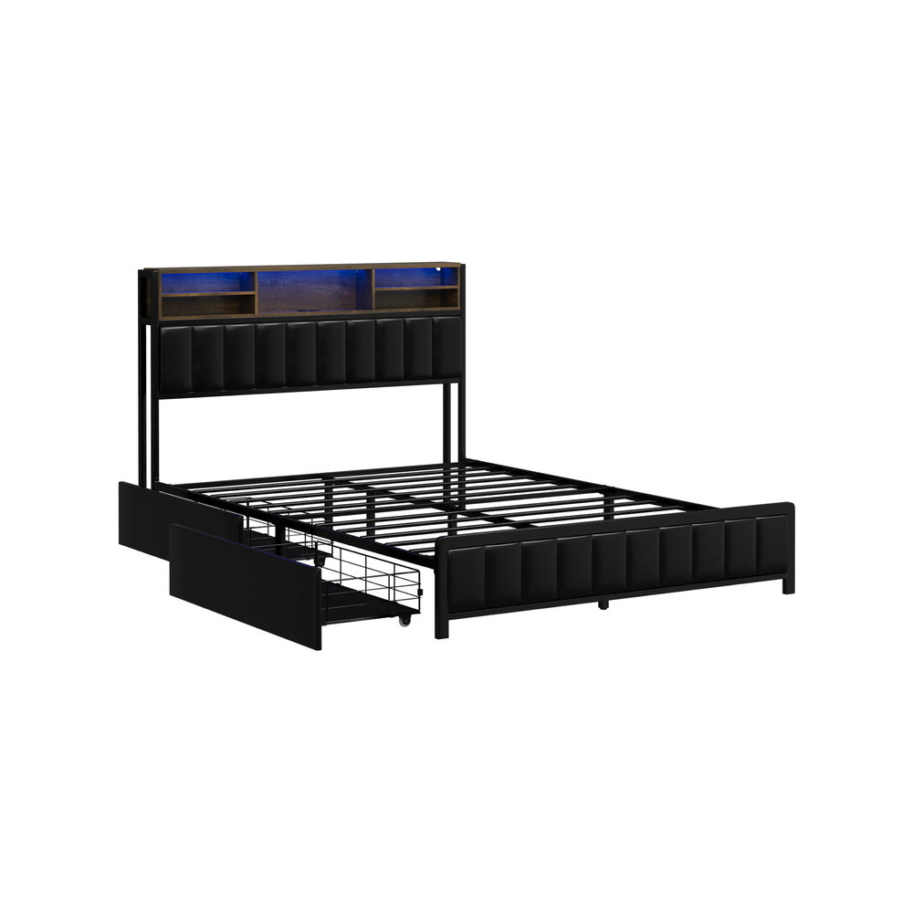 LED Storage Bed Frame Double Size with USB Charge Headboard