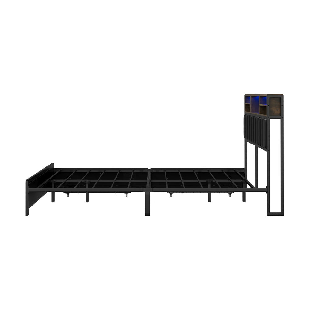 LED Storage Bed Frame Double Size with USB Charge Headboard