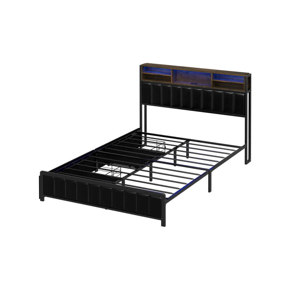 LED Storage Bed Frame Double Size with USB Charge Headboard