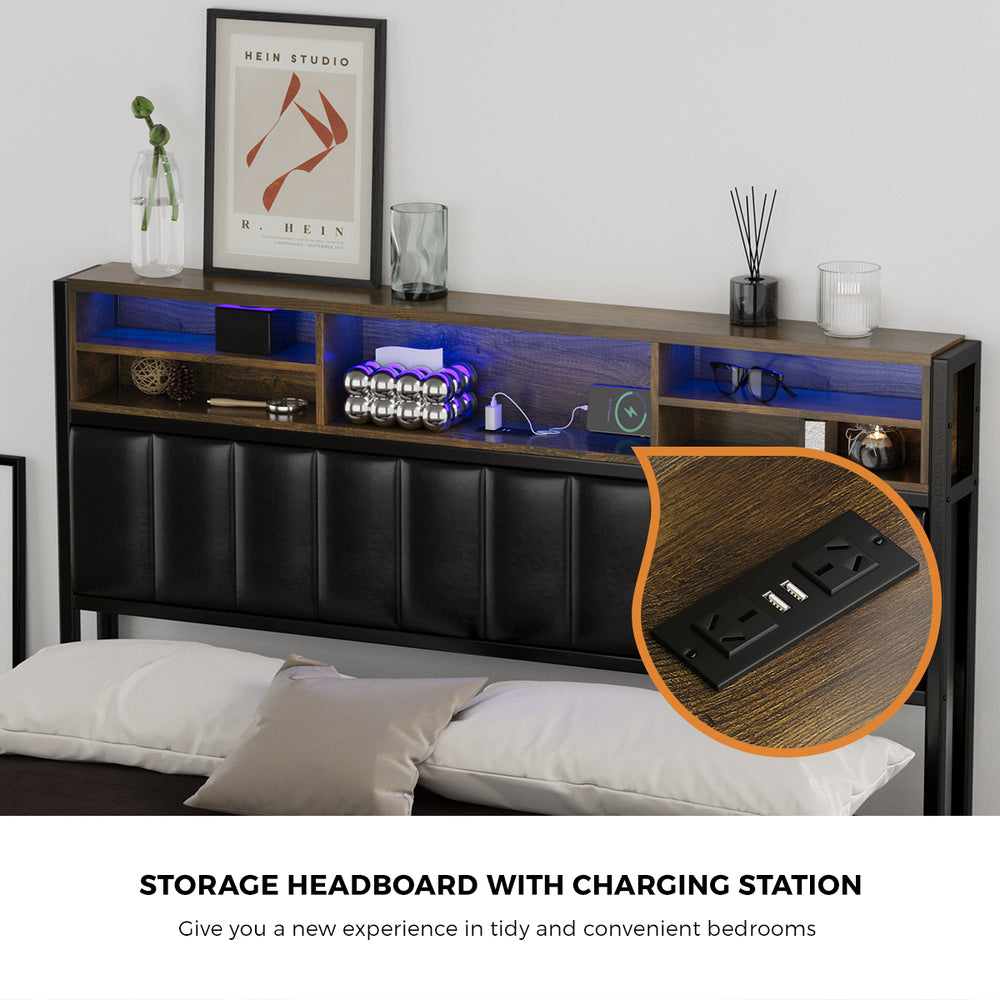 LED Storage Bed Frame Double Size with USB Charge Headboard