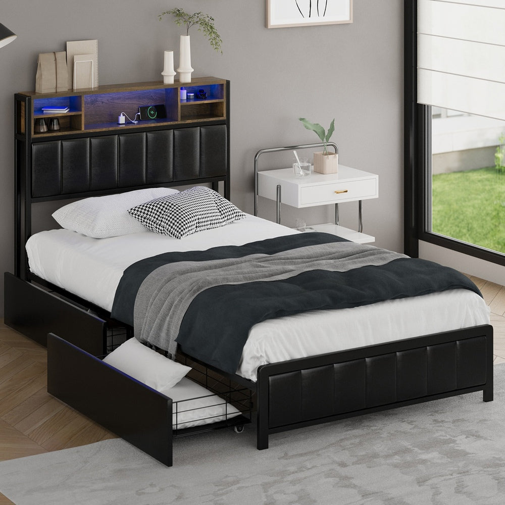 King Single LED Storage Bed