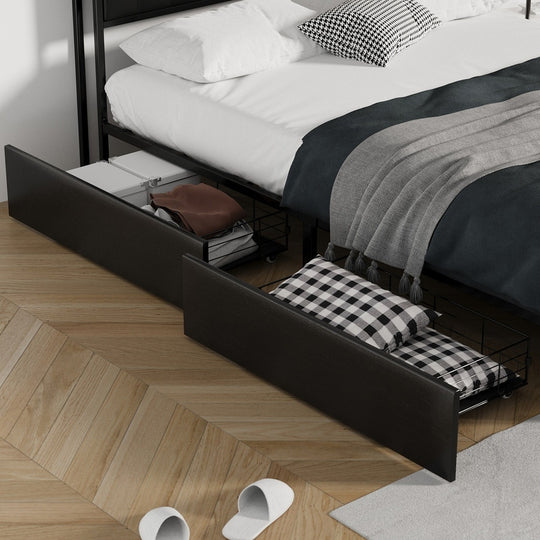 Black Metal Trundle Drawer with Wheels for Bed Frame 4-Pack