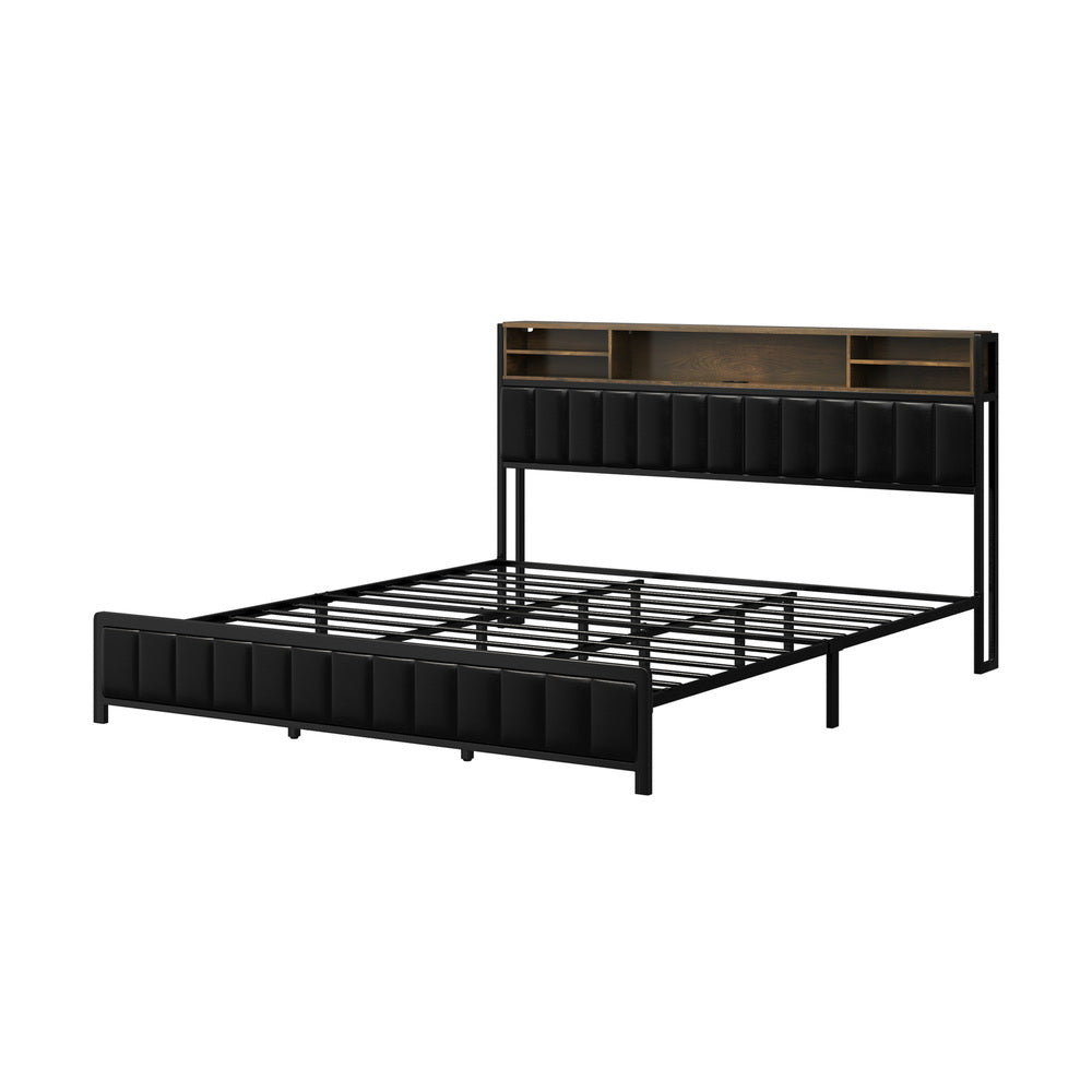 King Size LED Storage Bed Frame with USB Charging Headboard