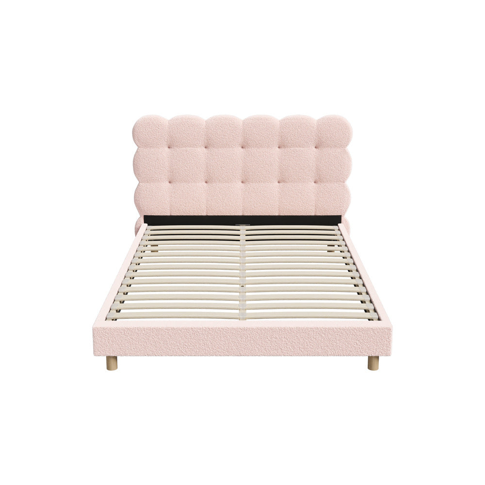 Tufted Bedhead Boucle Fabric Bed Frame Pink  S/D/Q/K/KS