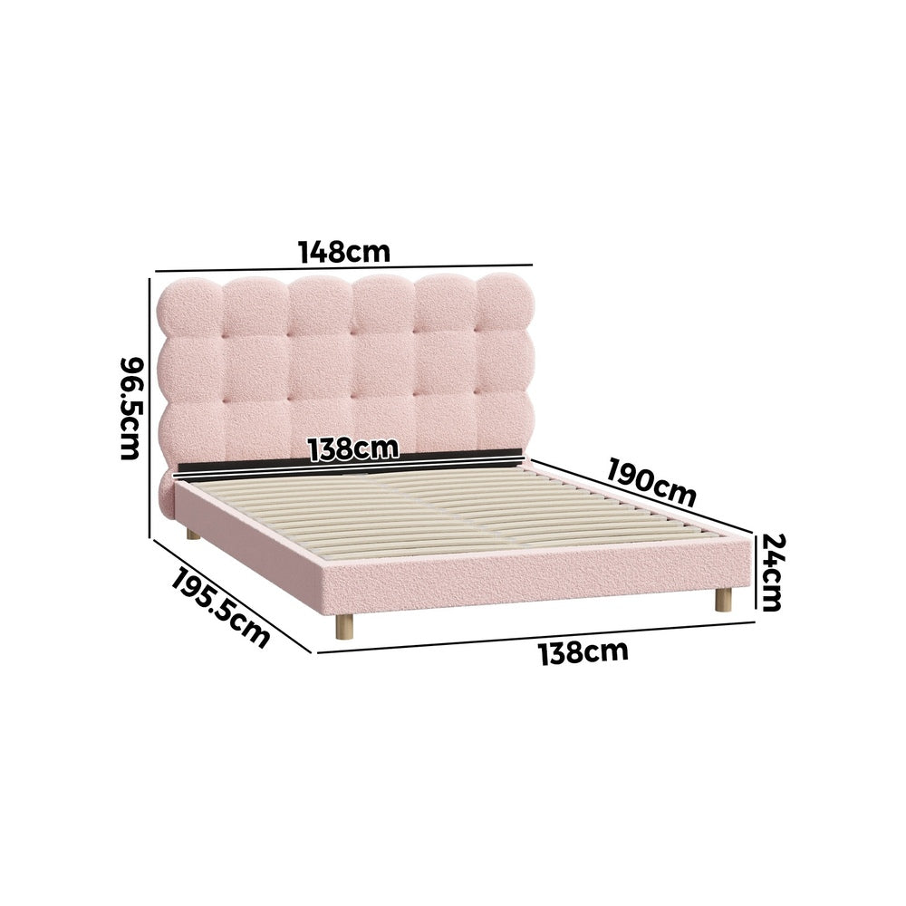 Tufted Bedhead Boucle Fabric Bed Frame Pink  S/D/Q/K/KS