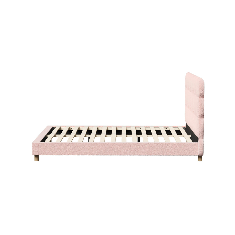 Tufted Bedhead Boucle Fabric Bed Frame Pink  S/D/Q/K/KS