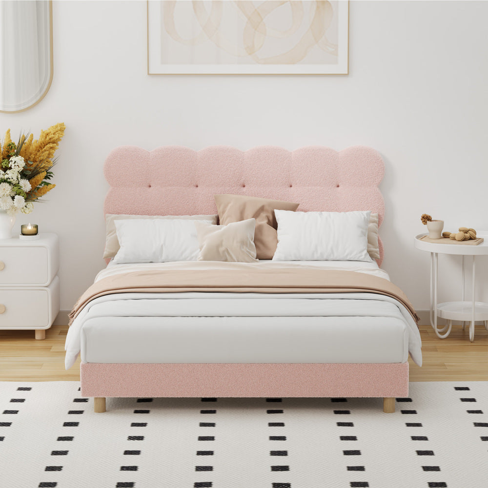 Tufted Bedhead Boucle Fabric Bed Frame Pink  S/D/Q/K/KS