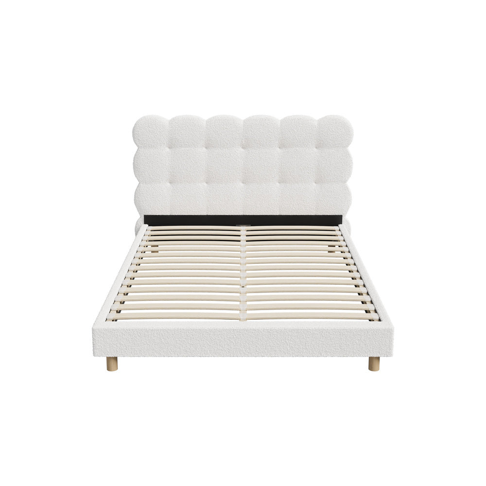 Boucle Fabric Bed Frame with Tufted Bedhead and Modern Design