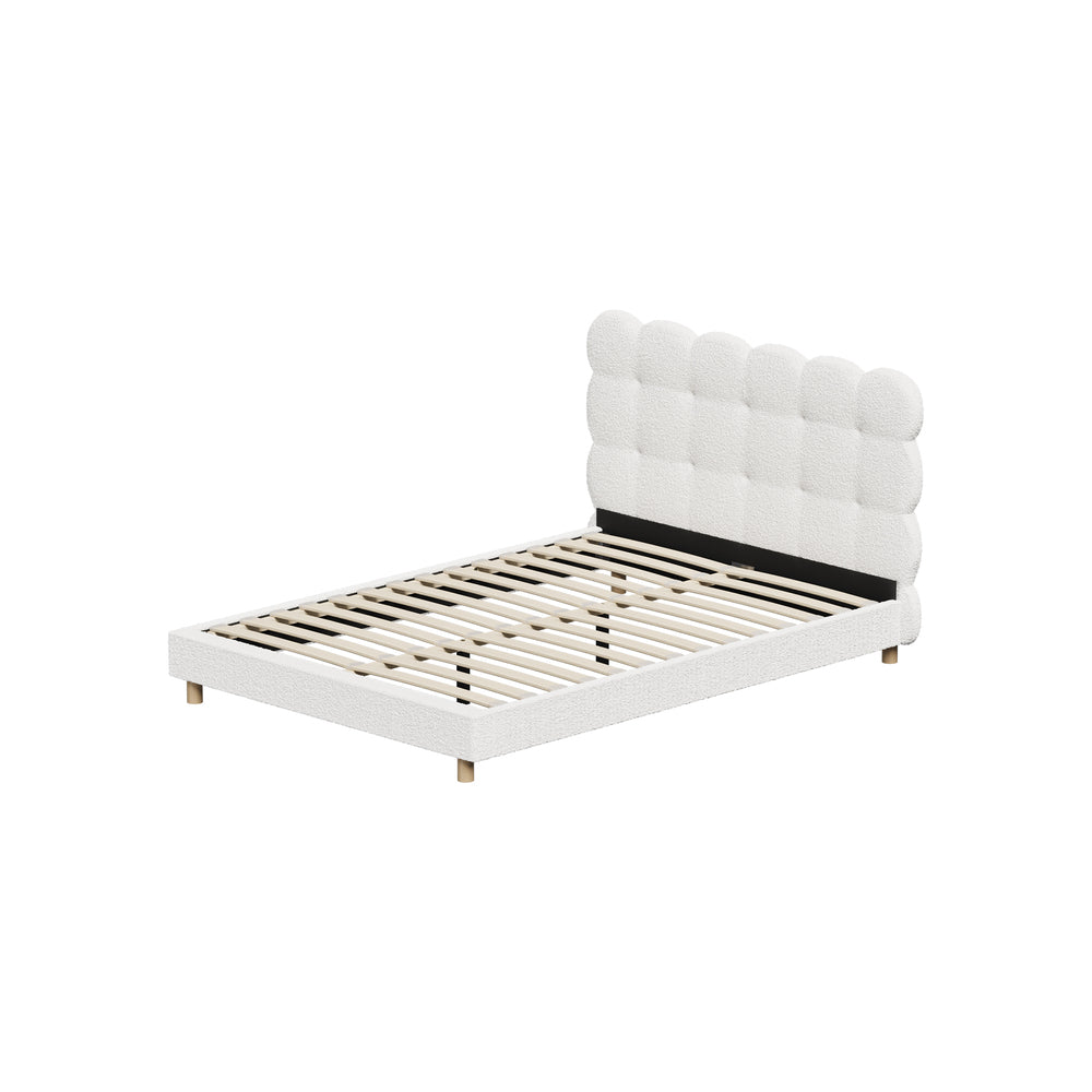 Boucle Fabric Bed Frame with Tufted Bedhead and Modern Design