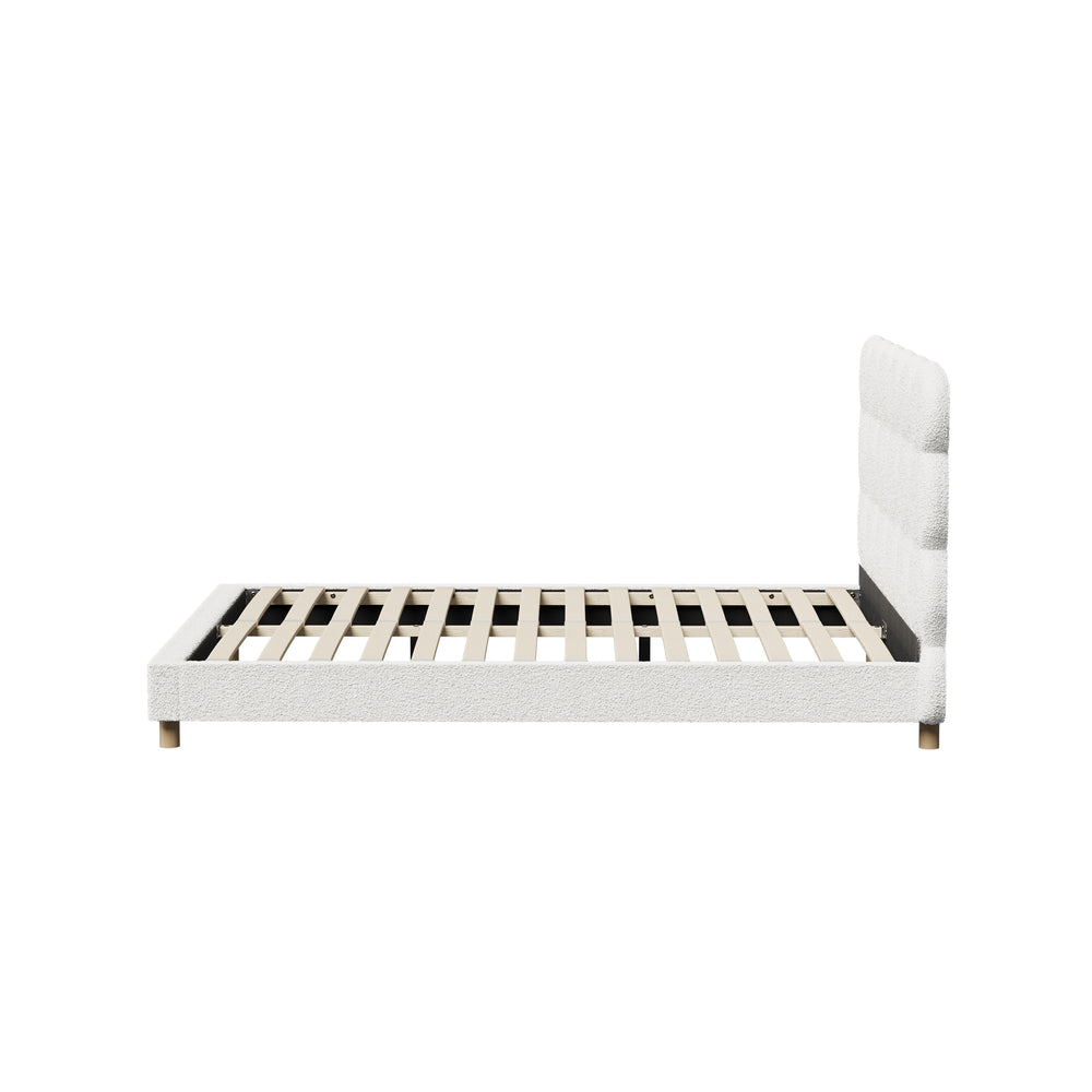 Boucle Fabric Bed Frame with Tufted Bedhead and Modern Design