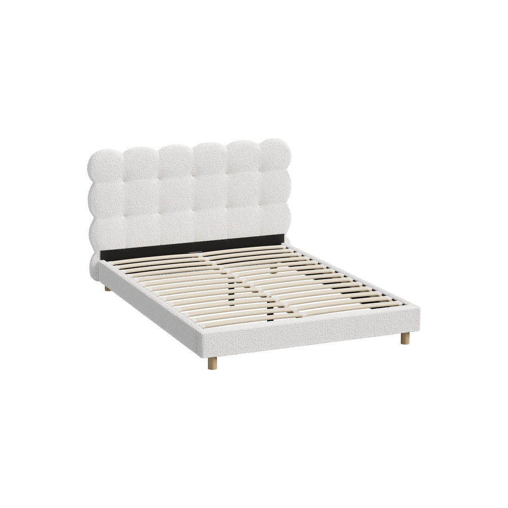 Boucle Fabric Bed Frame with Tufted Bedhead and Modern Design