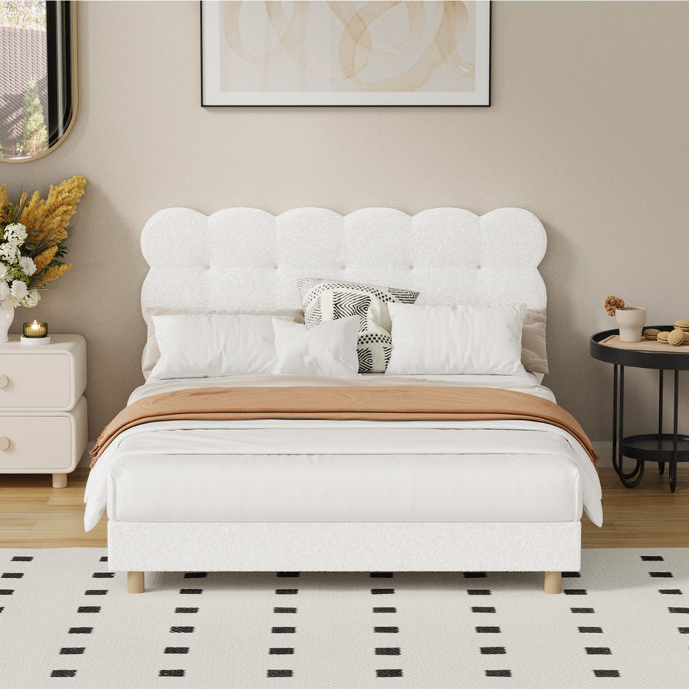 Boucle Fabric Bed Frame with Tufted Bedhead and Modern Design
