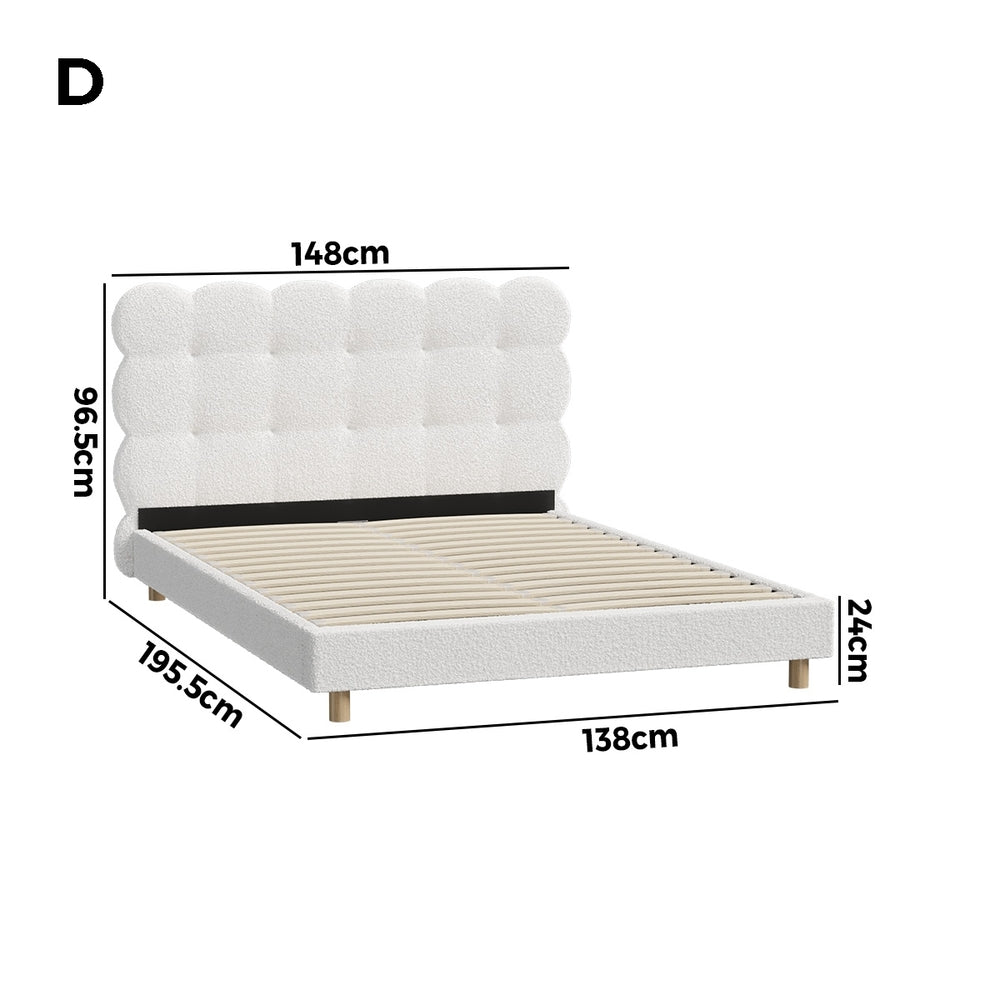 Boucle Fabric Bed Frame with Tufted Bedhead and Modern Design