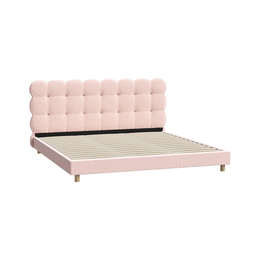 Tufted Bedhead Boucle Fabric Bed Frame Pink  S/D/Q/K/KS