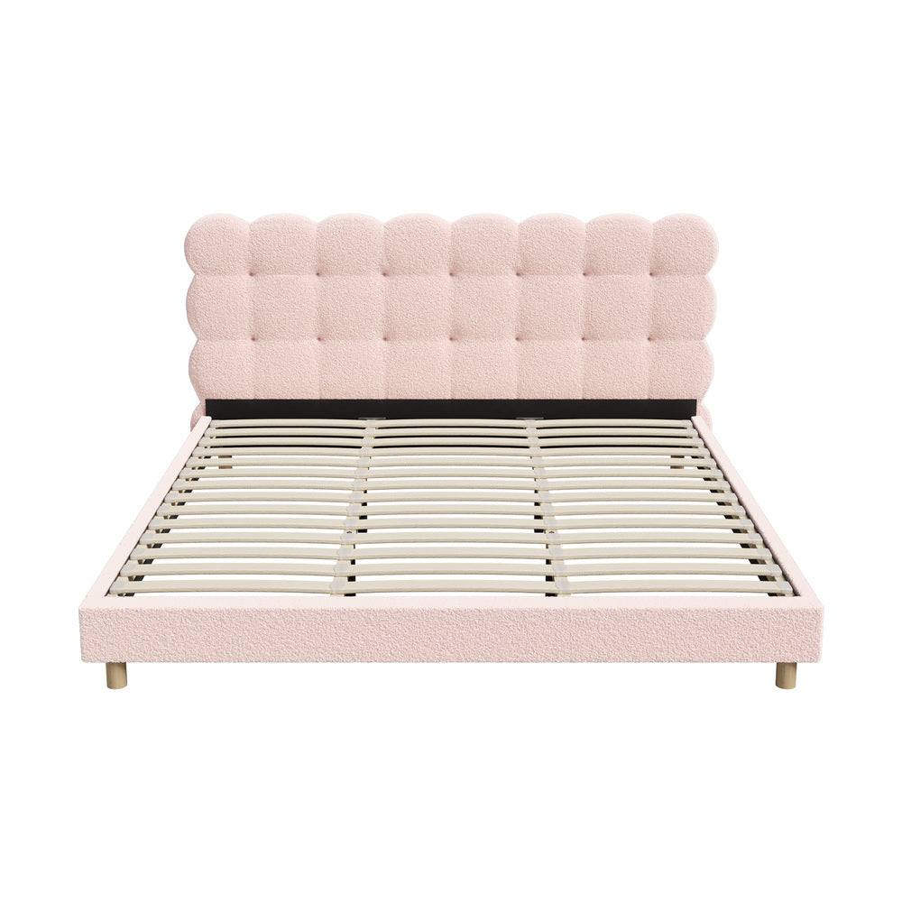 Tufted Bedhead Boucle Fabric Bed Frame Pink  S/D/Q/K/KS