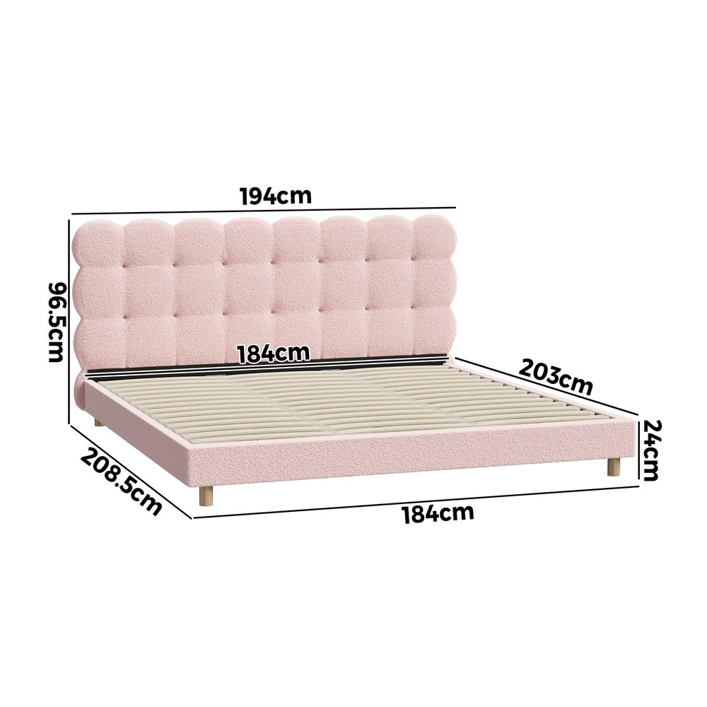 Tufted Bedhead Boucle Fabric Bed Frame Pink  S/D/Q/K/KS