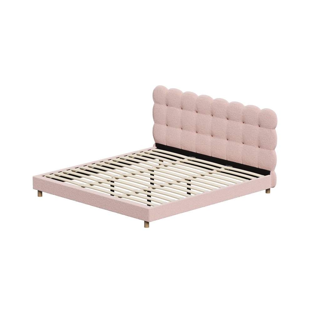 Tufted Bedhead Boucle Fabric Bed Frame Pink  S/D/Q/K/KS