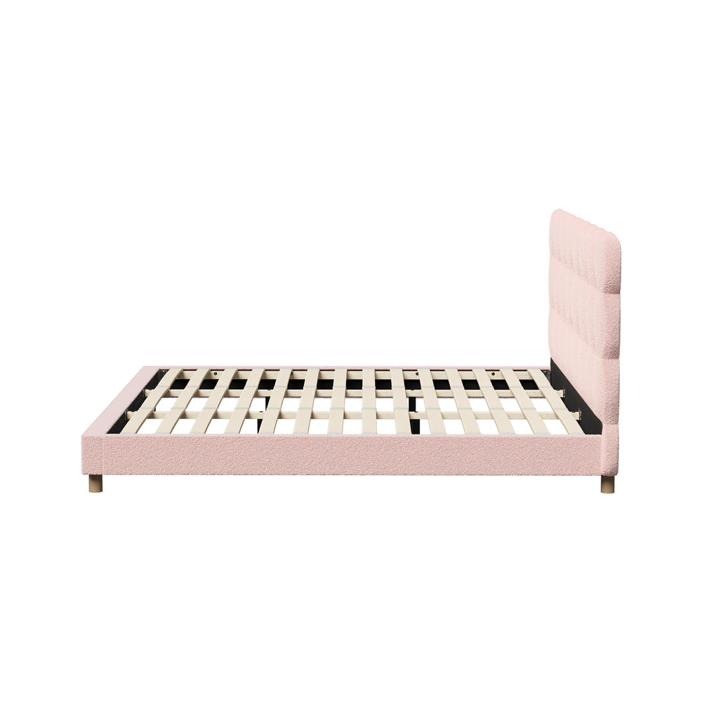 Tufted Bedhead Boucle Fabric Bed Frame Pink  S/D/Q/K/KS