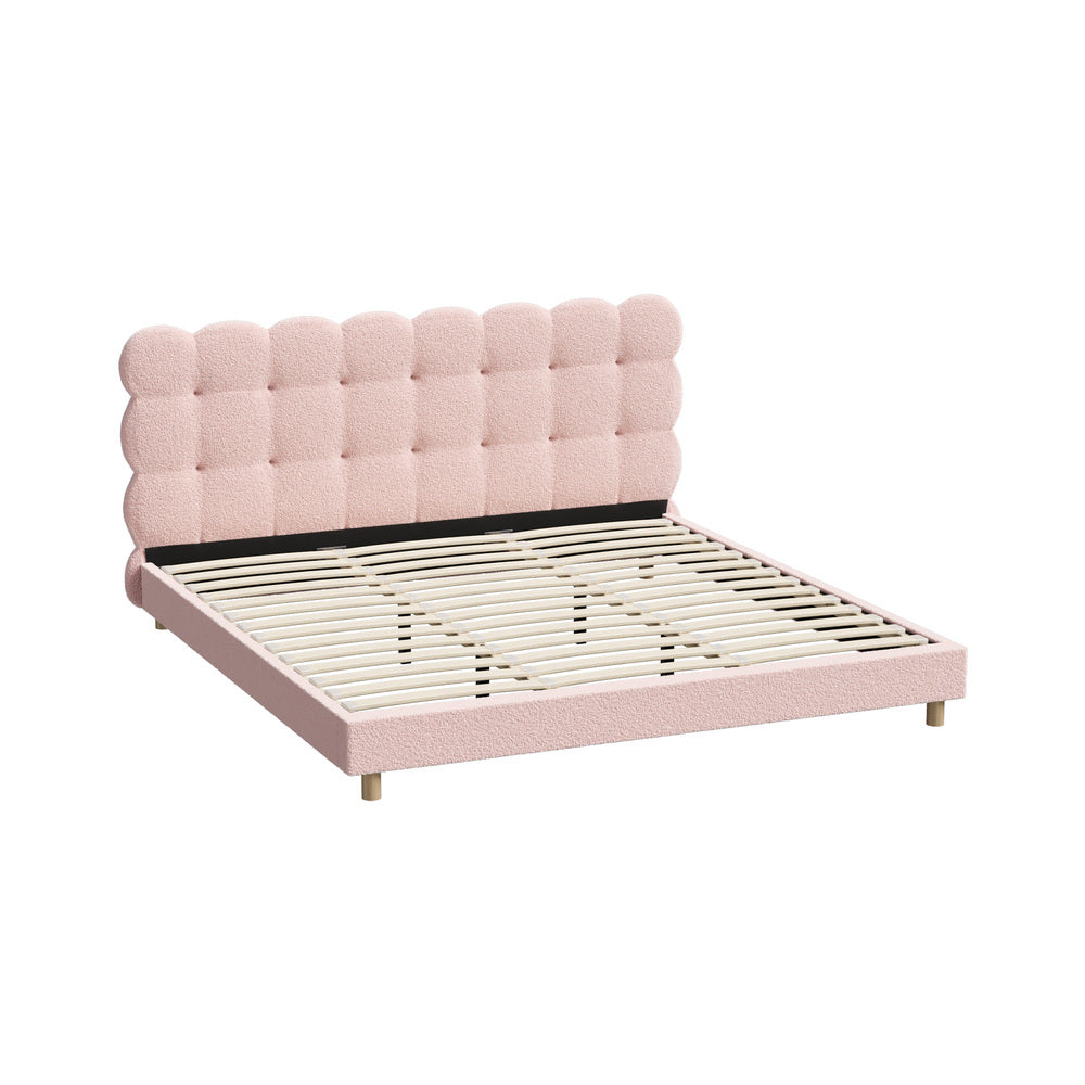 Tufted Bedhead Boucle Fabric Bed Frame Pink  S/D/Q/K/KS