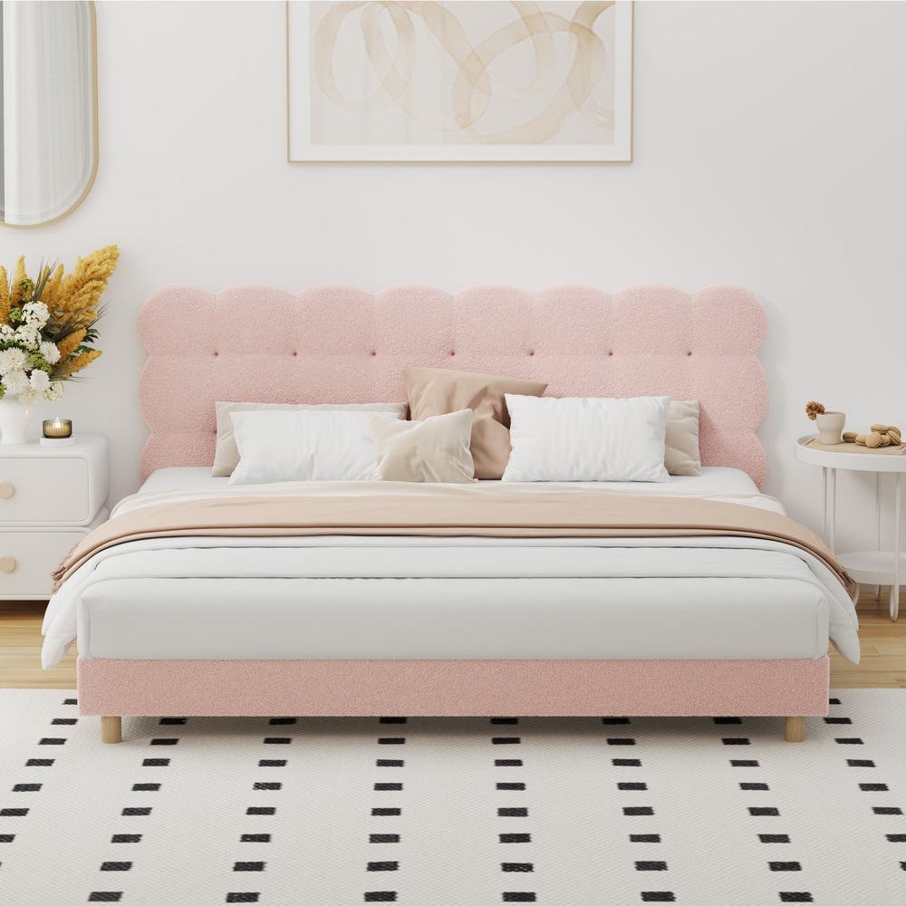 Tufted Bedhead Boucle Fabric Bed Frame Pink  S/D/Q/K/KS