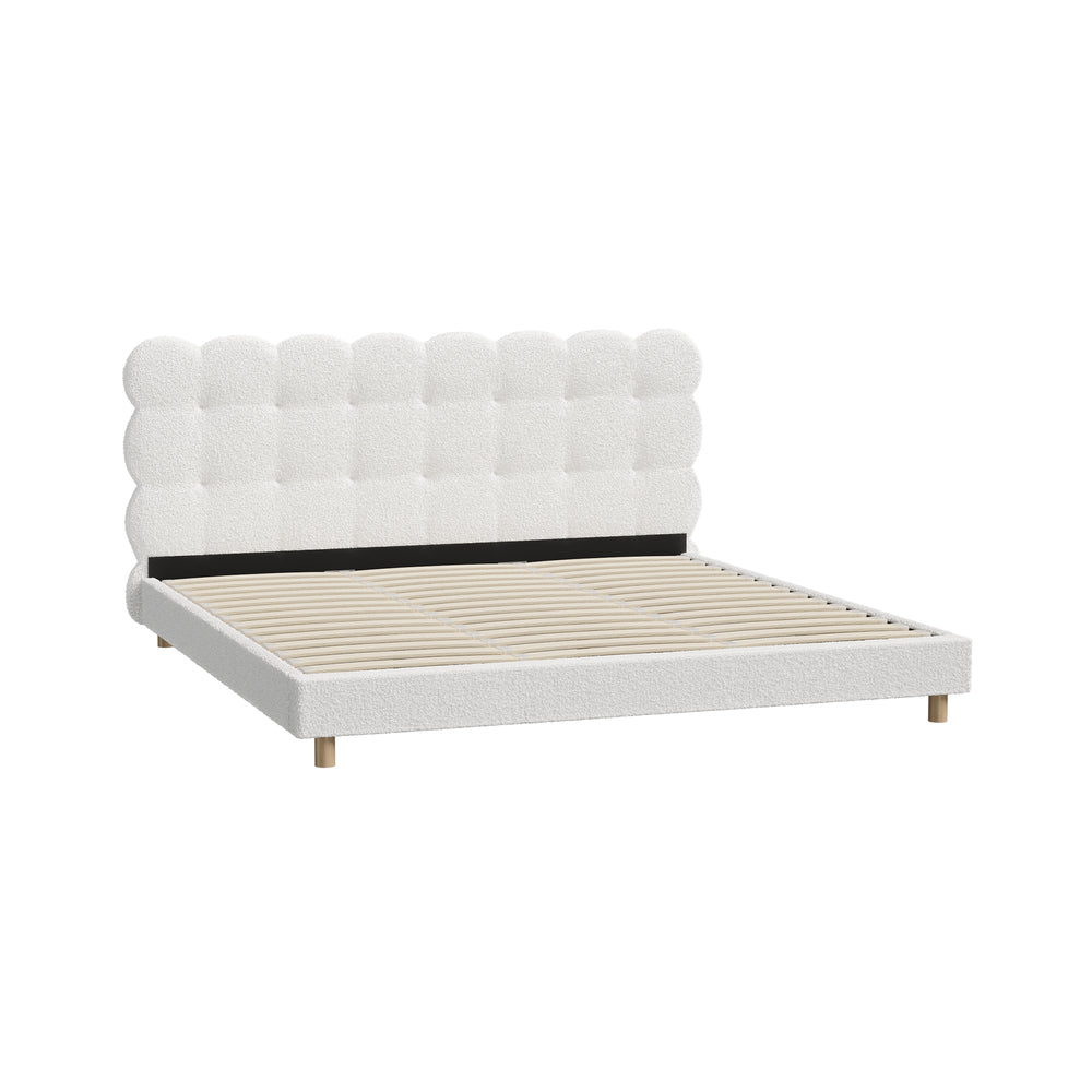 Boucle Fabric Bed Frame with Tufted Bedhead and Modern Design