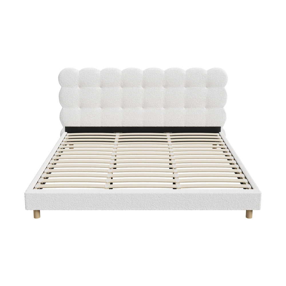 Boucle Fabric Bed Frame with Tufted Bedhead and Modern Design